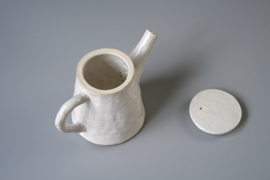 Sawa Isshiki Handbuilt White Glazed Teapot | Japanese Ceramic Kyusu Tea Pot | Handmade Pottery Teaware