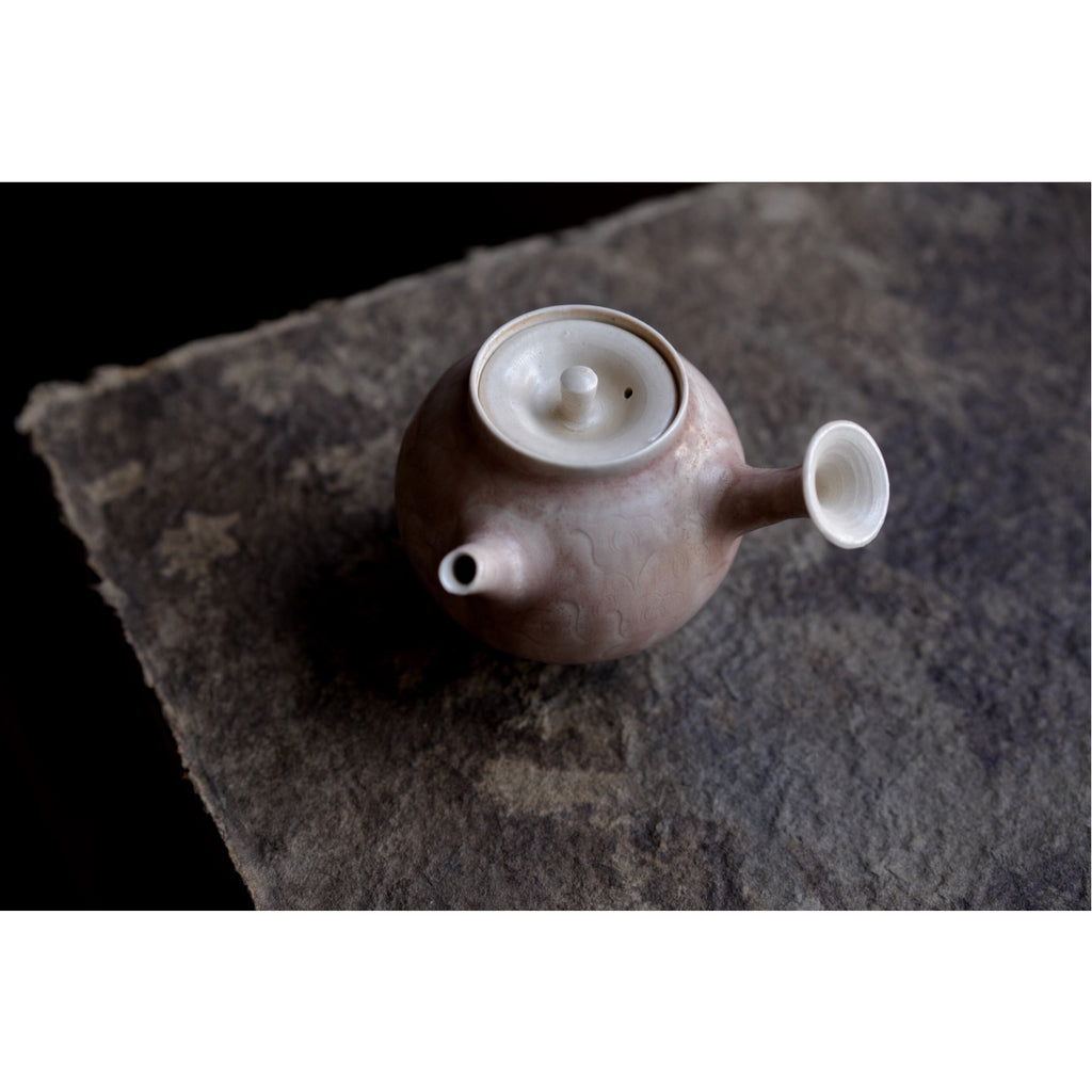 Handmade Kazuma Magari Red Porcelain Teapot, Japanese Kyusu, Studio Pottery Tea Set