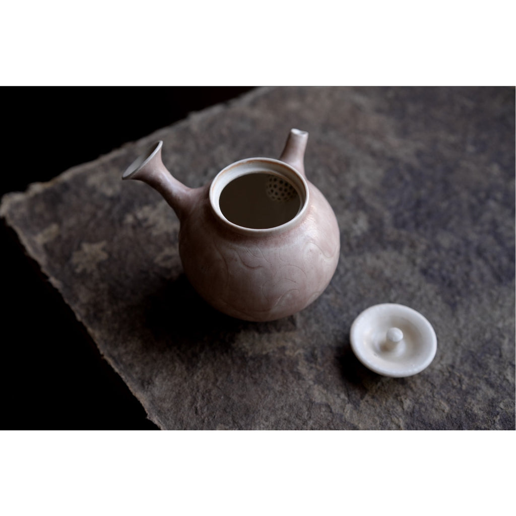 Handmade Kazuma Magari Red Porcelain Teapot, Japanese Kyusu, Studio Pottery Tea Set