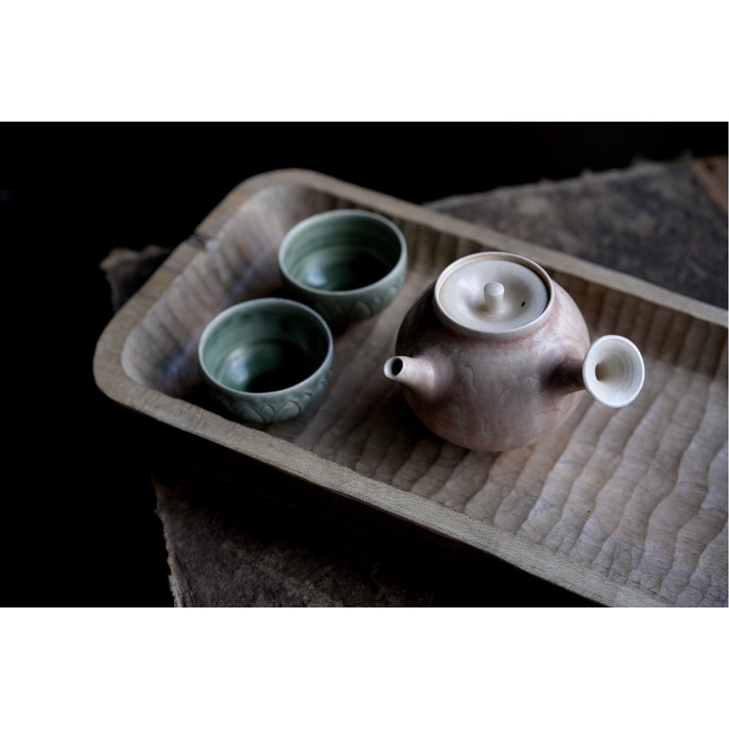 Handmade Kazuma Magari Red Porcelain Teapot, Japanese Kyusu, Studio Pottery Tea Set