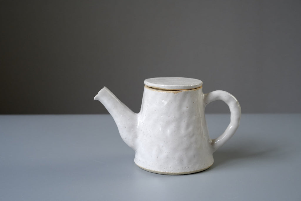 Sawa Isshiki Handbuilt White Glazed Teapot | Japanese Ceramic Kyusu Tea Pot | Handmade Pottery Teaware